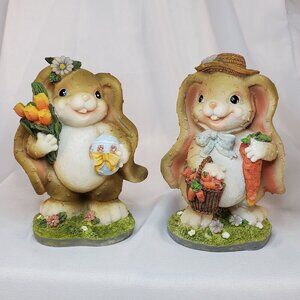 Easter Bunny Couple Resin Figurine Set Spring Decoration 5.5" Tall Resin